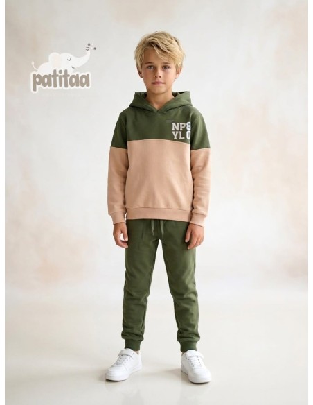 Chándal Beige-Verde Capucha