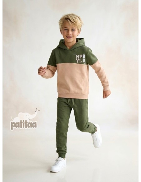 Chándal Beige-Verde Capucha