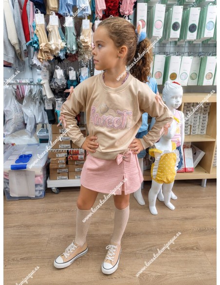 Conjunto Sudadera y Falda Pantalón Sweet Camel-Rosa