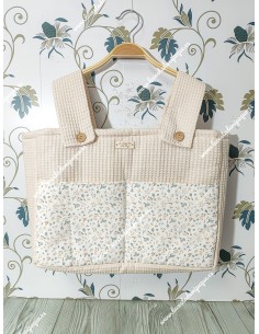 Bolso Pocket Cremallera Waffle Beige Bolsillos Flores Camel