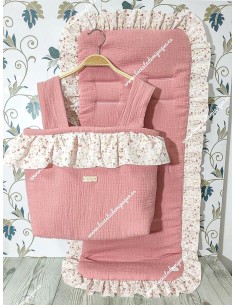 Bolso Cremallera y Funda Universal Bambula Rosa Emp Volante Flores y Hojas Rosa 2