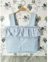 Bolso Pocket cremallera bambula celeste cuadro pequeño y volante con flores Liberty en tonos azules