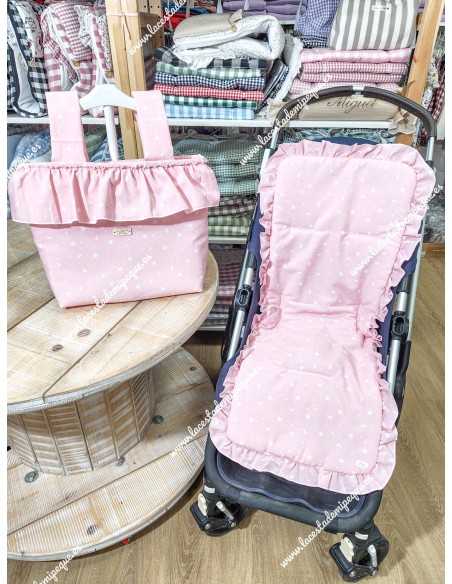 Bolso Pocket Cremallera y Funda Universal Loneta Rosa Estrellas Volante