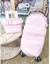 Pack Bolso Pocket volante y Saco Universal silla con tejido de loneta rosa con estrellas y lunas en blanco