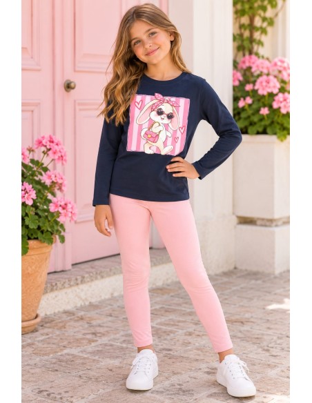 Conjunto Camiseta M/l Marinoy Leggings Rosa Conejita Rayas