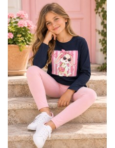Conjunto Camiseta M/l Marinoy Leggings Rosa Conejita Rayas 2