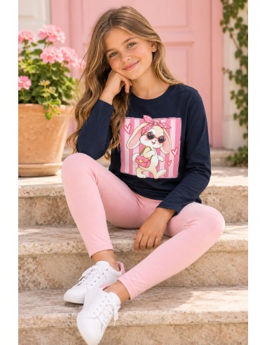 Conjunto Camiseta M/l Marinoy Leggings Rosa Conejita Rayas