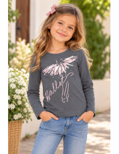 Camiseta Manga Larga Gris Bailarina Newness