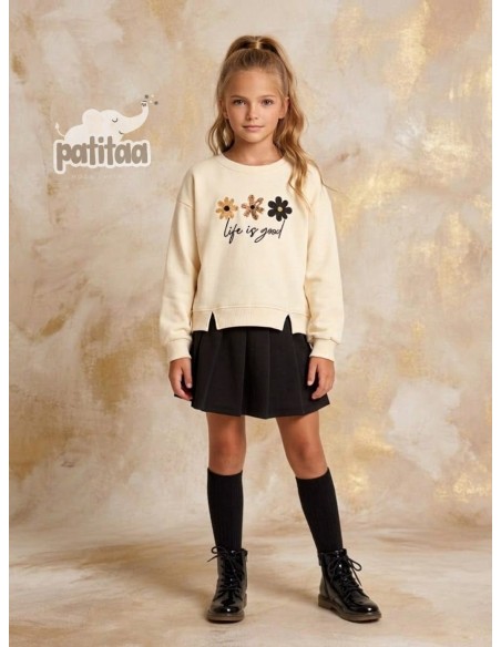 Conjunto Falda Pantalón Life Is Good Beige-Negro
