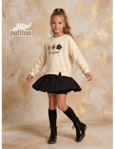 Conjunto Falda Pantalón Life Is Good Beige-Negro