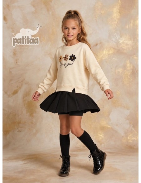 Conjunto Falda Pantalón Life Is Good Beige-Negro