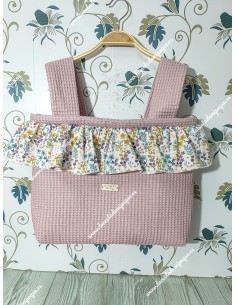 Bolso Pocket Cremallera Waffle maquillaje volante flores otoñales rosa