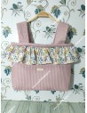 Bolso Pocket Cremallera Waffle maquillaje volante flores otoñales rosa