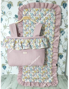 Bolso pocket volante Cremallera y Funda Universal volante entero Waffle Maquillaje y flores otoñales rosa