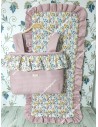Bolso pocket volante Cremallera y Funda Universal volante entero Waffle Maquillaje y flores otoñales rosa