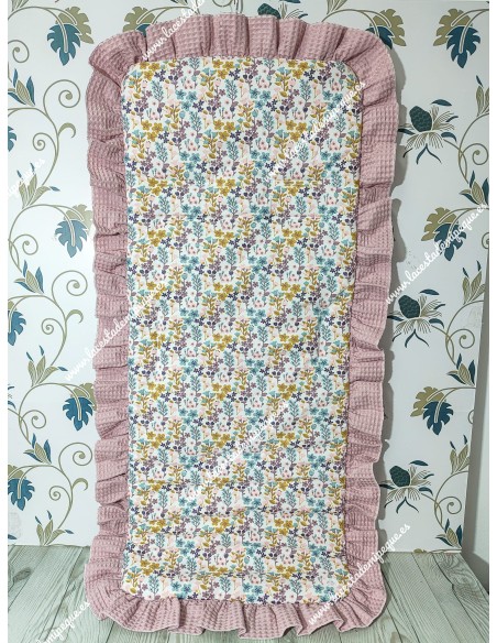 Bolso pocket volante Cremallera y Funda Universal volante entero Waffle Maquillaje y flores otoñales rosa
