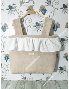 Bolso Pocket Cremallera Bambula Lino Volante Plumeti blanco