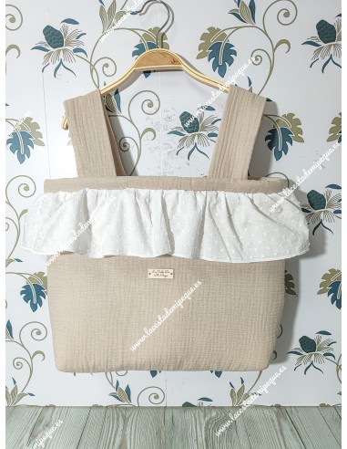 Bolso Pocket Cremallera Bambula Lino Volante Plumeti blanco