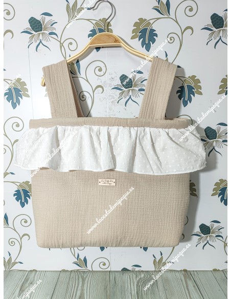 Bolso Pocket Cremallera Bambula Lino Volante Plumeti blanco