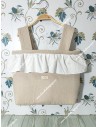Bolso Pocket Cremallera Bambula Lino Volante Plumeti blanco