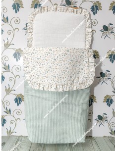 Saco Capazo Desmontable Waffle Verde Agua y flores camel