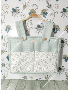 Bolso Pocket Cremallera Waffle Verde agua Bolsillos Flores Camel