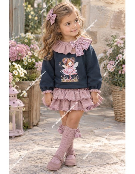 Conjunto Sudadera y Faldita Hada Gris-Rosa Maquillaje Mariela