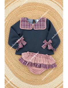 Conjunto Sudadera y Faldita Cuadros Gris-Rosa Maquillaje Mariela 2