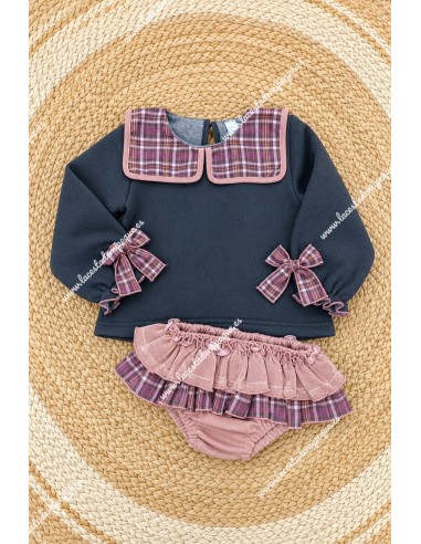 Conjunto Sudadera y Faldita Cuadros Gris-Rosa Maquillaje Mariela