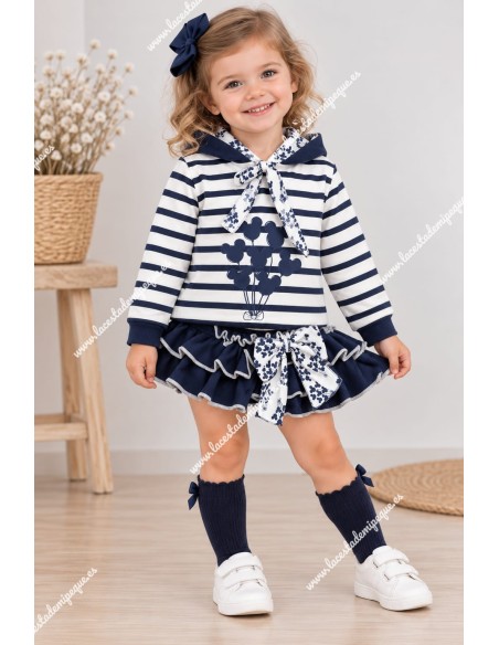 Conjunto Sudadera y Faldita Rayas Marino Mickey