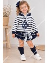 Conjunto Sudadera y Faldita Rayas Marino Mickey