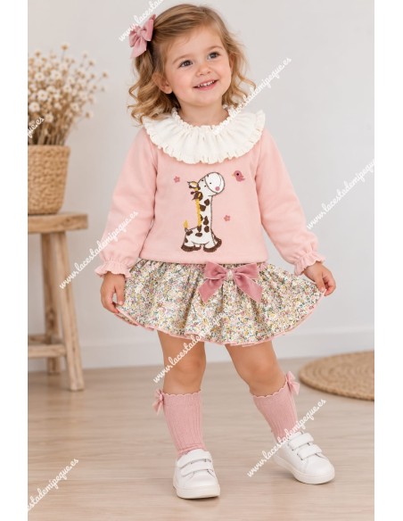Conjunto Sudadera y Faldita Jirafa Rosa Liberty