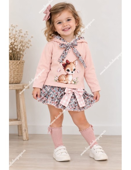 Conjunto Sudadera y Faldita Cervatillo Rosa Liberty