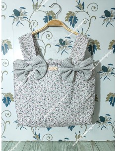 Bolso Pocket Flores Morado y Gris lazos Waffle gris
