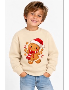 Sudadera Beige Navidad Galleta-Bufanda Infantil