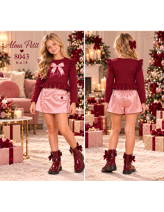 Conjunto Sudadera y Falda Pantalón Polipiel Burdeos-Rosa 2