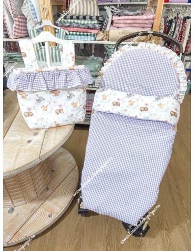 Pack Bolso y Saco Universal Vichy Malva Cuadros-P Combi animalitos y globos