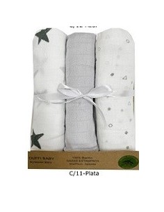 Gasa Bebe gris Estrellas (pack de 3 unidades)