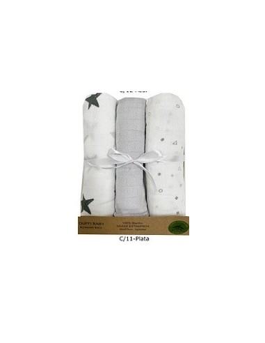 Gasa Bebe gris Estrellas (pack de 3 unidades)