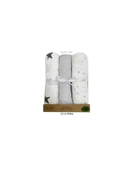 Gasa Bebe gris Estrellas (pack de 3 unidades)