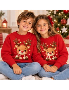 Sudadera Roja Navidad Ciervo Infantil Unisex