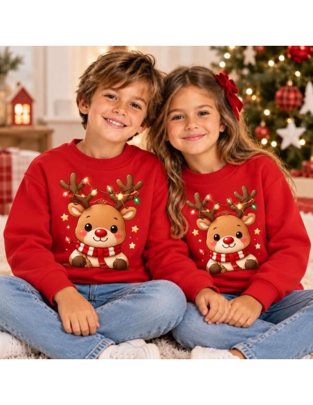 Sudadera Roja Navidad Ciervo Infantil Unisex