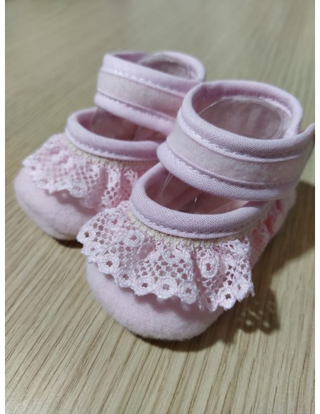 Merceditas Tejido Rosa Con Puntilla