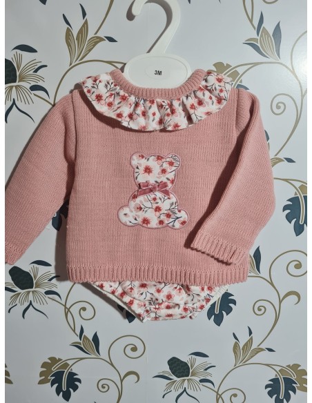 Conjunto Jersey Lana Osito Rosa y Braguita