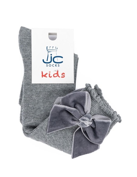 Calcetín Infantil Lazo Terciopelo Gris