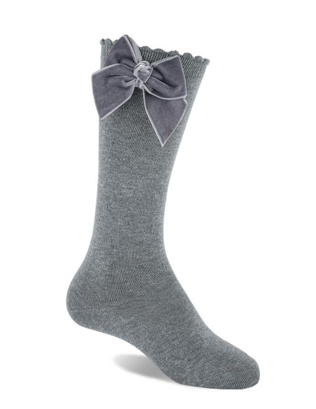 Calcetín Infantil Lazo Terciopelo Gris